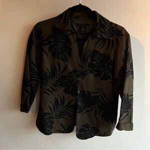 Silkland 100% Silk Jacket Sz Sm Green Black Palm Hawaiian EUC